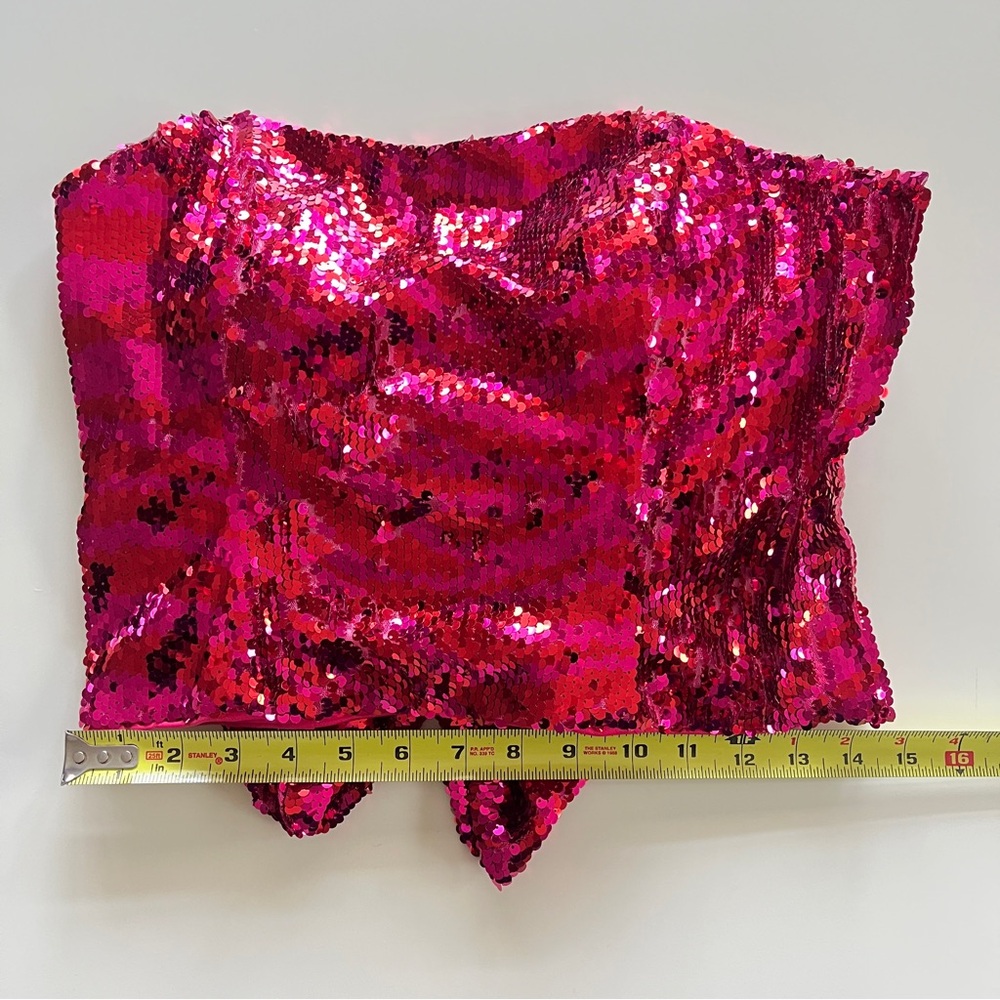 Hutch Hot Pink Delphine Sequin Bow Strapless Top w/ Sweetheart Neckline & Boning - Picture 14 of 16